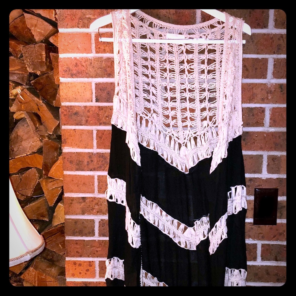 Black and white boho vest